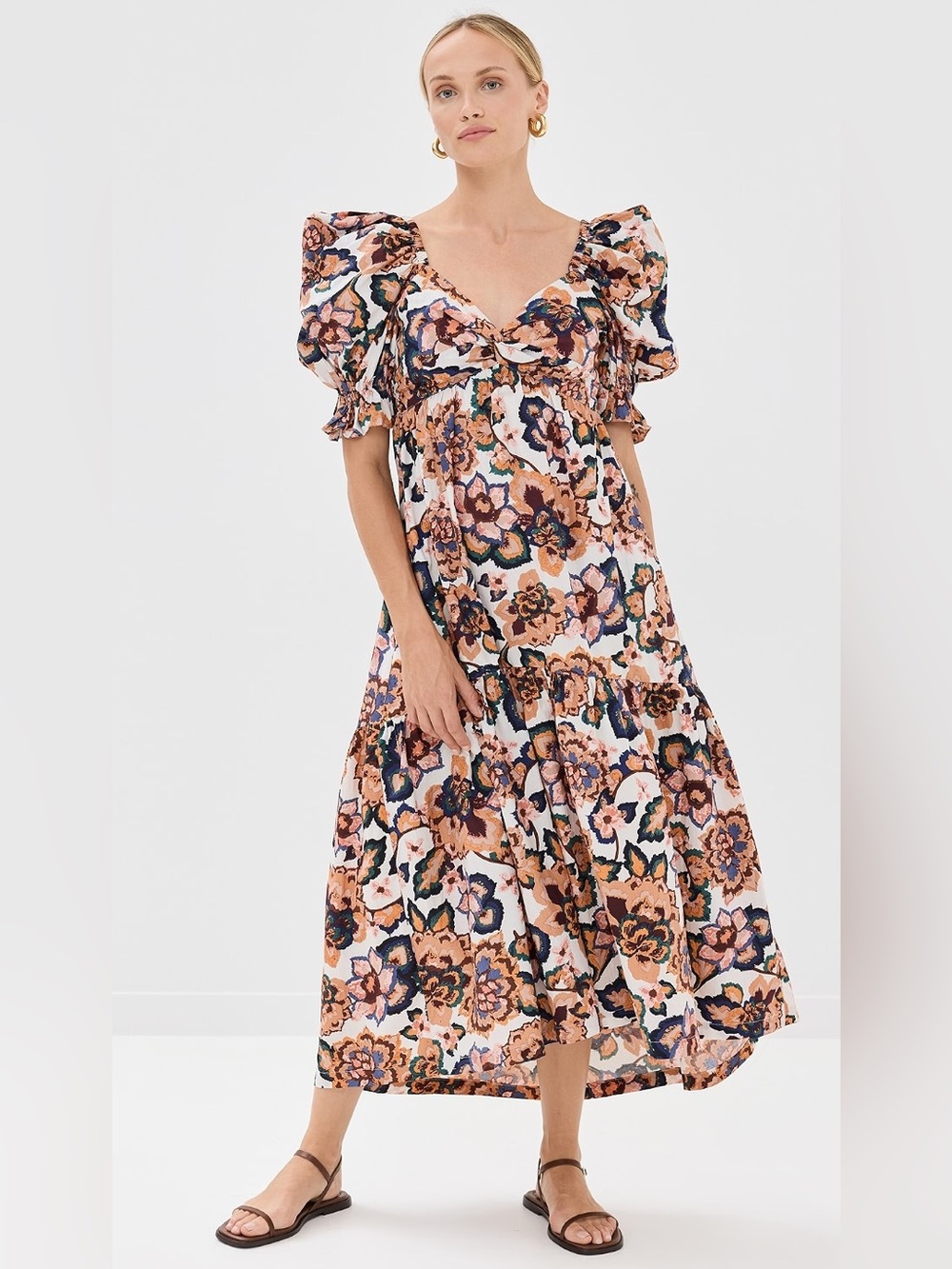 Cleobella 100% Organic Cotton Jewel Ankle Dress Size S Floral Lightweight Fall